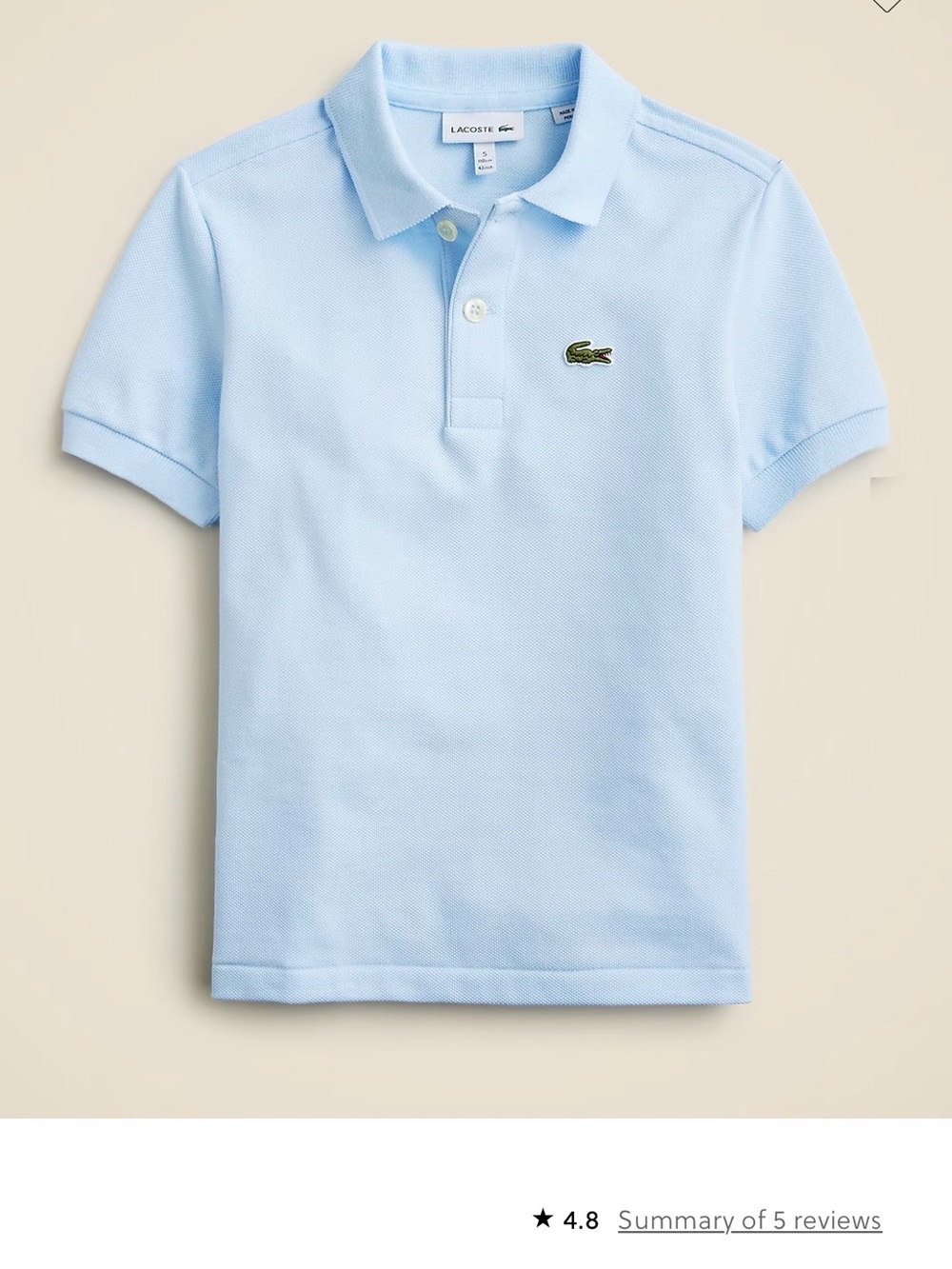Lacoste Kids Light Blue Piqué Polo with Green Crocodile Logo